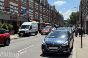 Cars and a van parked on Bond Street, Ealing
