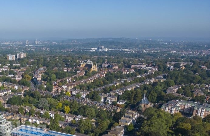 View of the borough from above including houses and HMOs