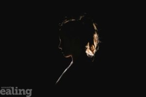 A silhouette of a woman