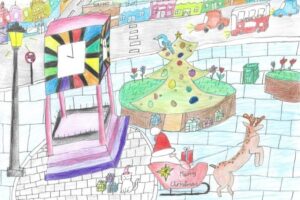 child's drawing of a Christmas scene in Hanwell