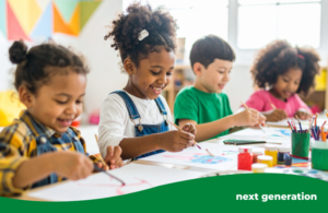 primary school children painting in classroom