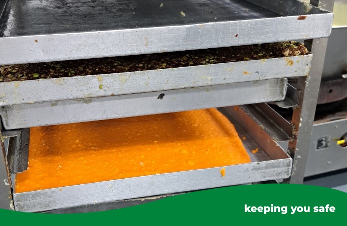 Food debris and dirt on trolleys of prepared foods