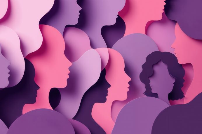 pink and purple cut outs of women's profiles