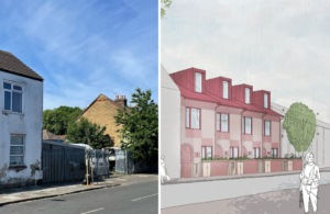 Side by side comparison of a road before and after development