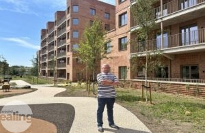 Council tenant Luke outside his new home at the Golf Links estate in Greenford