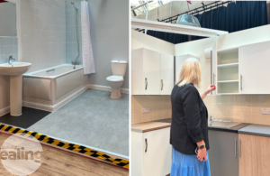 Staged bathroom and kitchen for upgrades to council homes