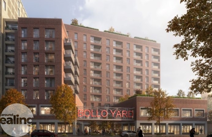 CGI image of new homes in a block of flats with trees in the foreground