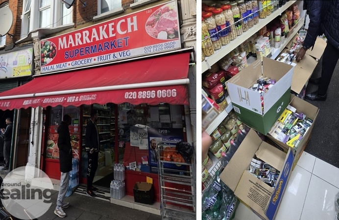 Marrakesh Supermarket in Acton and some of the illegal tobacco found in the store during an inspection