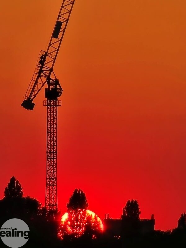 crane overlooking Brent Valley golf course at sunset