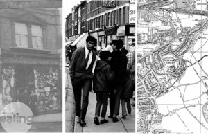 Decorative image showing old photos of Southall and a map