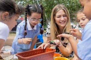 outdoor learning with teacher and pupils