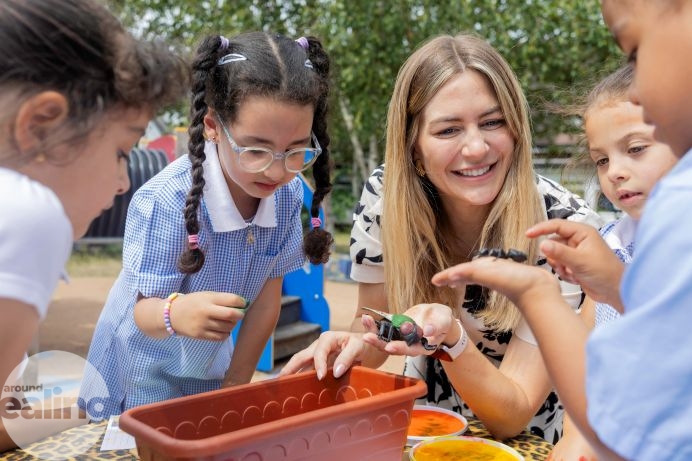 outdoor learning with teacher and pupils